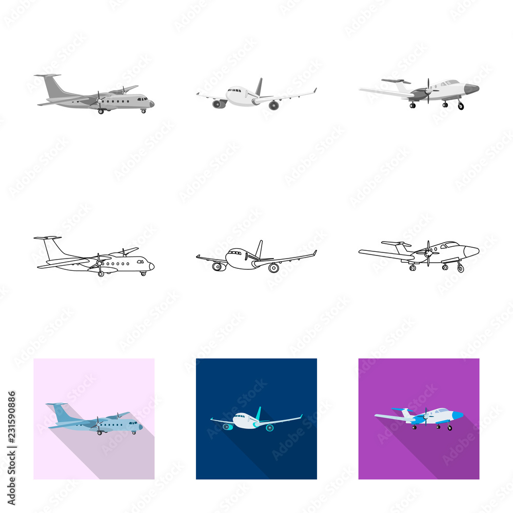 Isolated object of plane and transport logo. Set of plane and sky stock symbol for web.