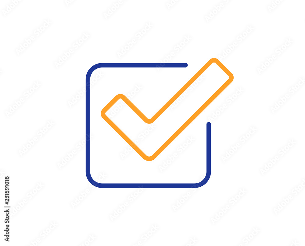 Check line icon. Approved Tick sign. Confirm, Done or Accept symbol. Colorful outline concept. Blue and orange thin line color icon. Checkbox Vector Check line icon. Approved Tick sign. Confirm, Done or Accept symbol. Colorful outline concept. Blue and orange thin line color icon. Checkbox Vector