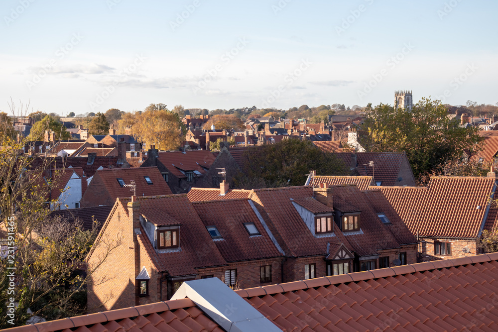 Traditional English pantiles roofs in autumn