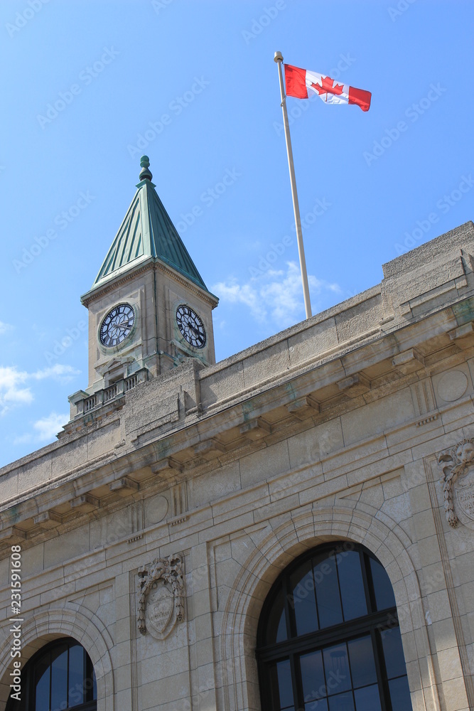 Obraz premium Former Railroad Station Facade with Tower