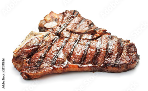grilled beef meat isolated on white background