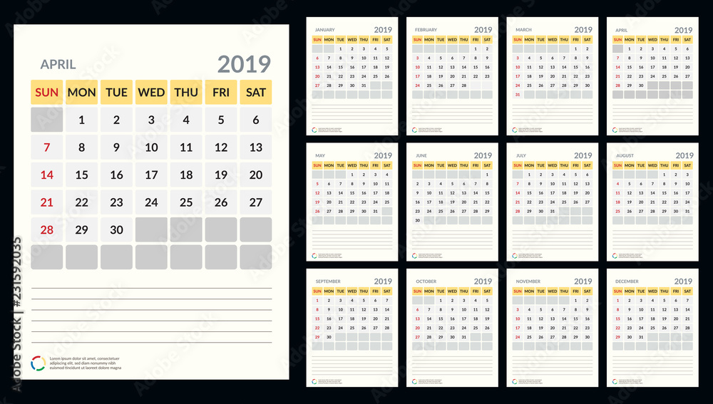 November 2019 desk calendar vector illustration, simple and clean design. November 2019 desk calendar vector illustration, simple and clean design.