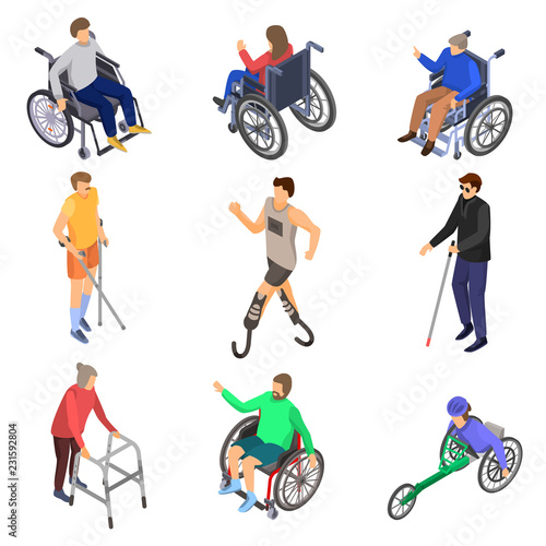 Day persons disabilities icon set. Isometric set of day persons disabilities vector icons for web design isolated on white background