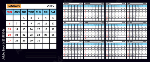 November 2019 desk calendar vector illustration, simple and clean design.