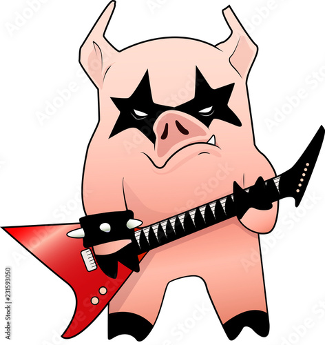 Cartoon character Piggy rock star. Humor.
