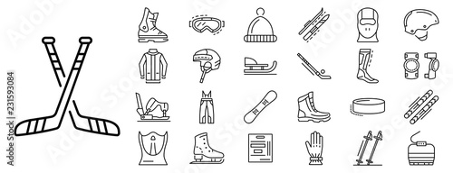 Winter sports icon set. Outline set of winter sports vector icons for web design isolated on white background
