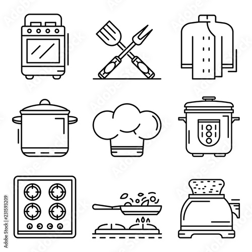 Cooker icon set. Outline set of cooker vector icons for web design isolated on white background