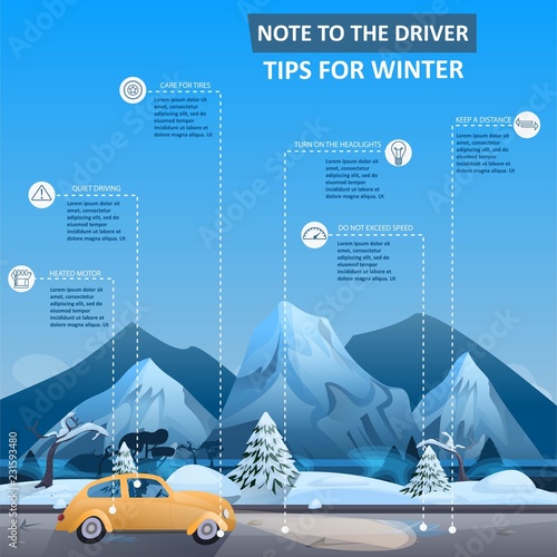 Infographics for drivers. Season useful tips. Template for poster, banner or background. Safety driving. 