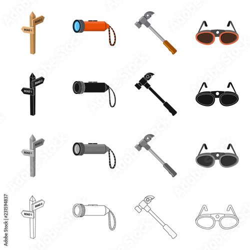 Vector design of mountaineering and peak icon. Set of mountaineering and camp stock symbol for web.