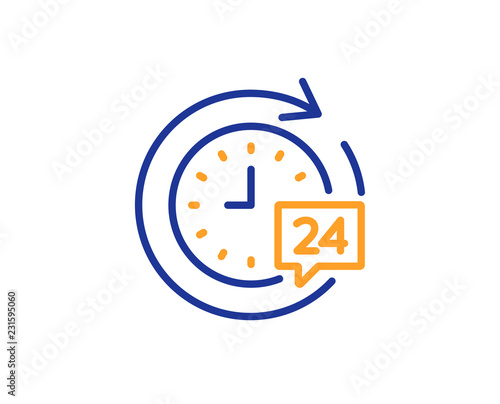 24 hours delivery line icon. Time or stopwatch sign. Colorful outline concept. Blue and orange thin line color icon. 24h delivery Vector