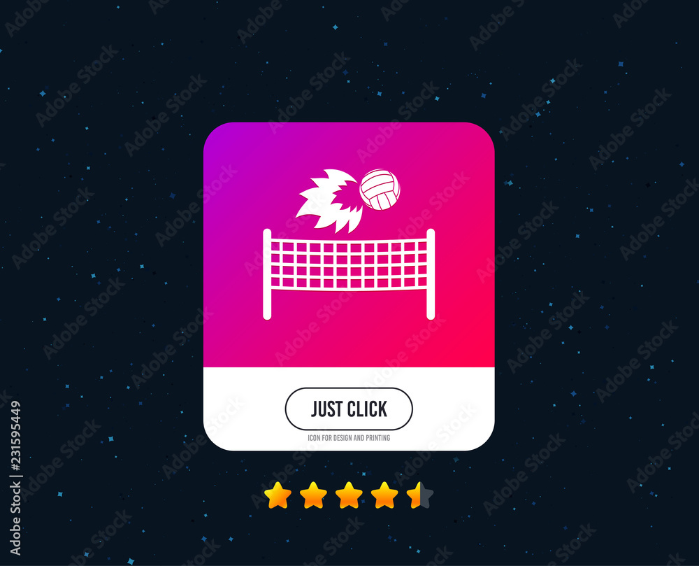 Volleyball net with fireball sign icon. Beach sport symbol. Web or internet icon design. Rating stars. Just click button. Vector Volleyball net with fireball sign icon. Beach sport symbol. Web or internet icon design. Rating stars. Just click button. Vector