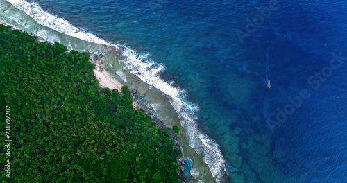 Aerial View of Siargao Island and Tropical Pacific. View from Drone