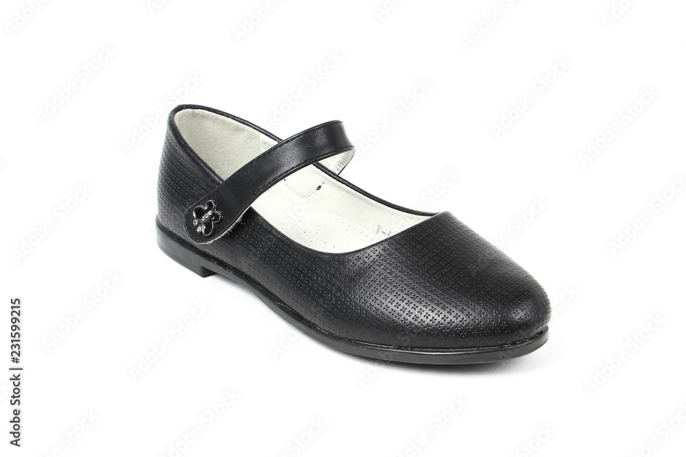 Women's flat photo black shoes isolated on white background Women's flat photo black shoes isolated on white background