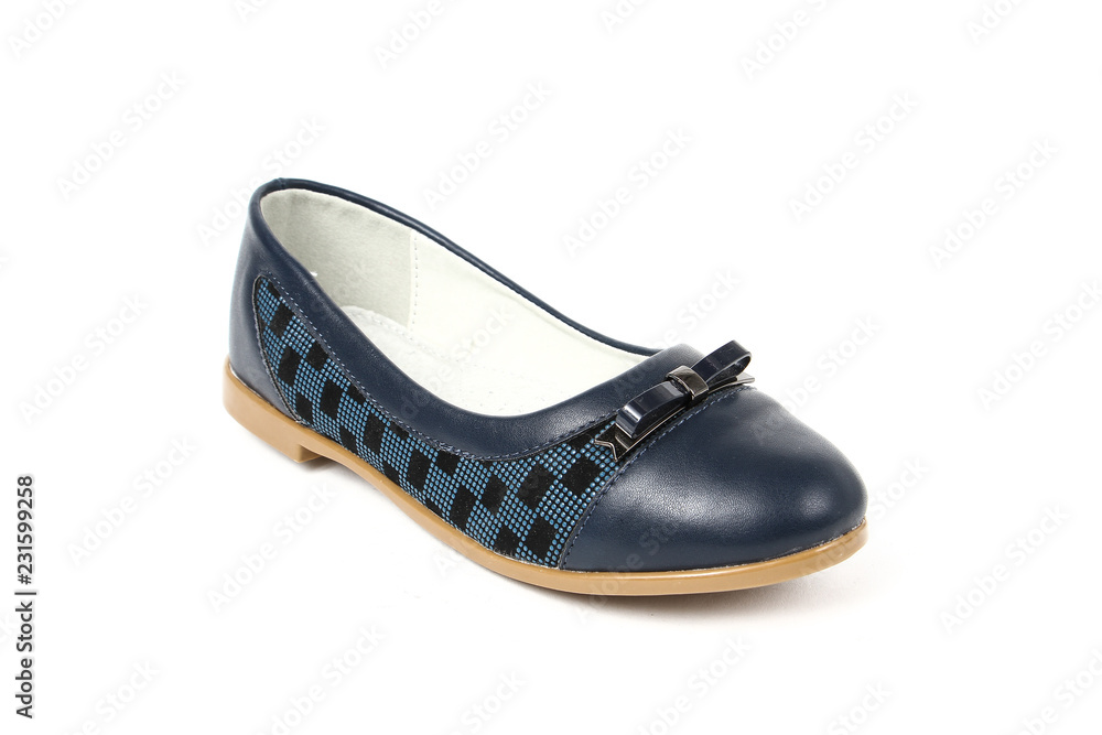 Fototapeta premium Women's flat photo blue shoes isolated on white background