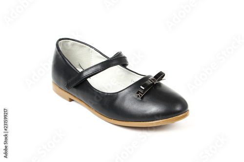 Women's flat photo black shoes isolated on white background