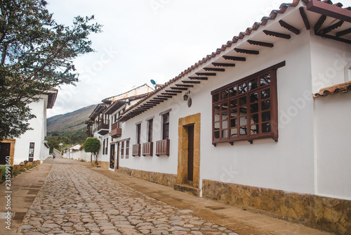 Typical Spanish colonial architecture in Villa de Leyva, an authentic pueblo / small town and popular tourist destination in Boyacá Colombia