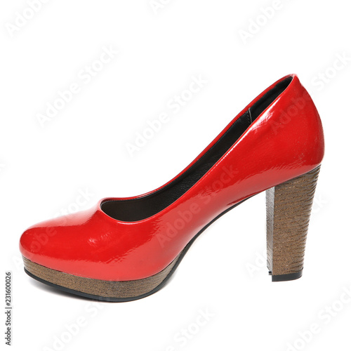 Women's platform red shoes isolated on white background colored