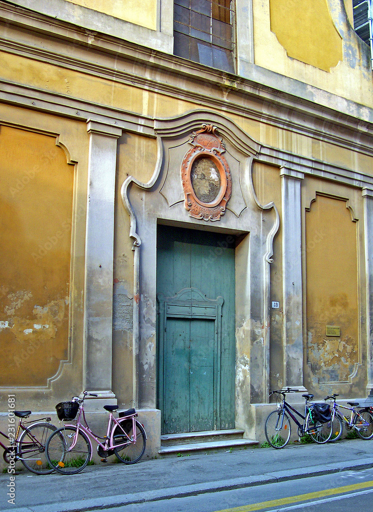 Imola, Italy,  San Giacomo Maggiore church main door along the old Emilia street.