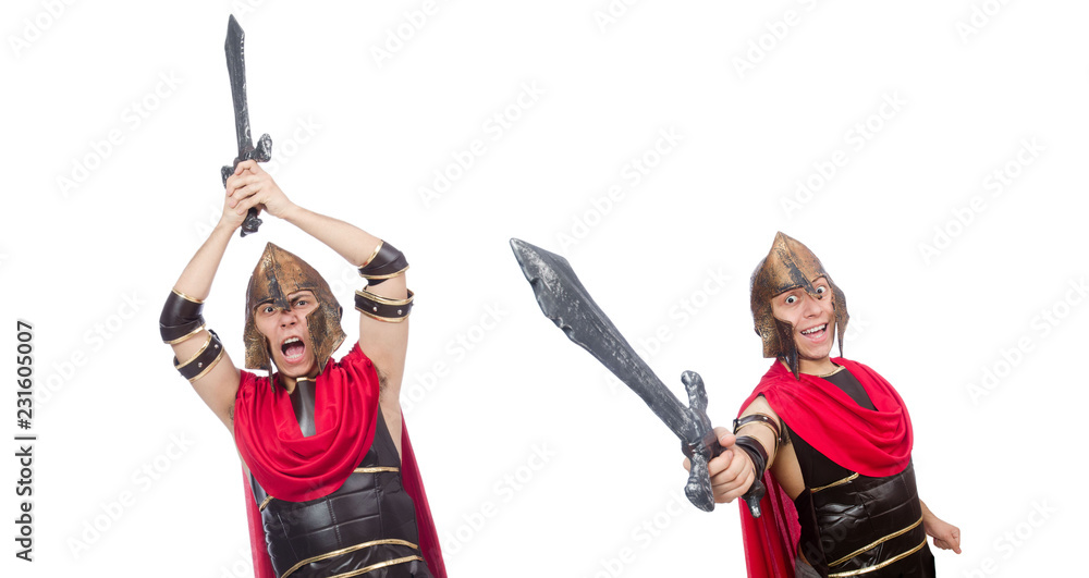 Gladiator holding sword isolated on white Gladiator holding sword isolated on white