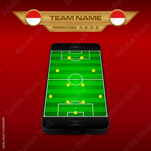 Football (Soccer) formation strategy template with perspective field on smartphone (4-2-2-2).