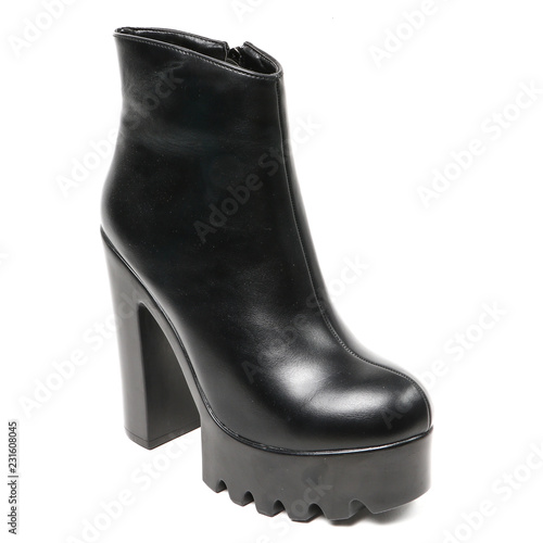 Women's leather platform shoes isolated on white background