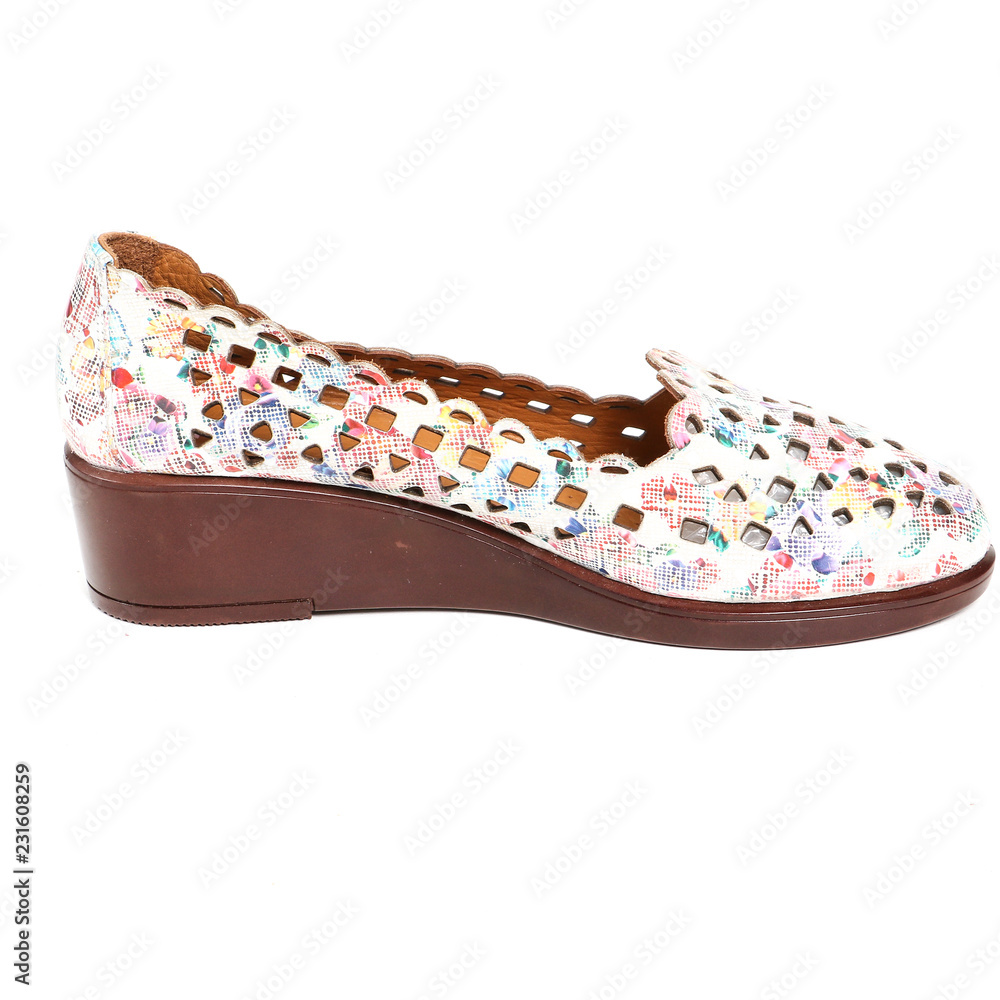 Obraz premium Women's leather platform shoes isolated on white background