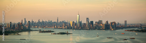 New York city at sunset aerial view