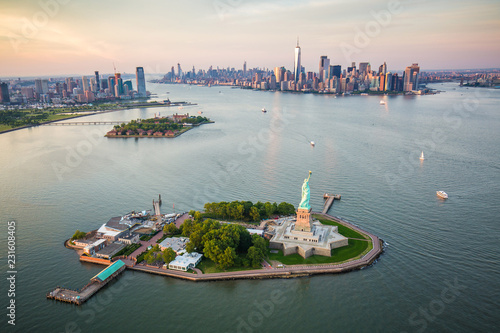 New York Statue of Liberty from aerial view photo