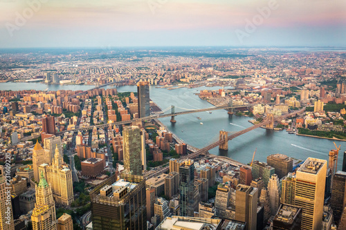 Aerial view of Brooklyn and Manhattan bridges