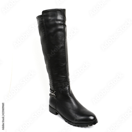 Women's demi-season high boots isolated on white background