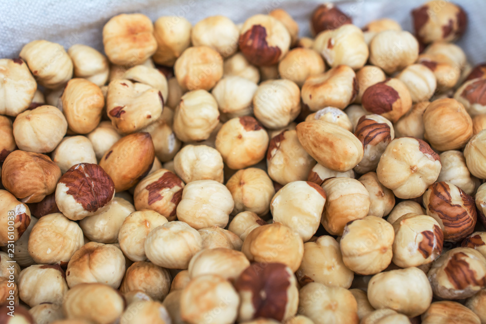 Heap of peeled hazelnuts.Close up shoot and with shallow depth of field Heap of peeled hazelnuts.Close up shoot and with shallow depth of field