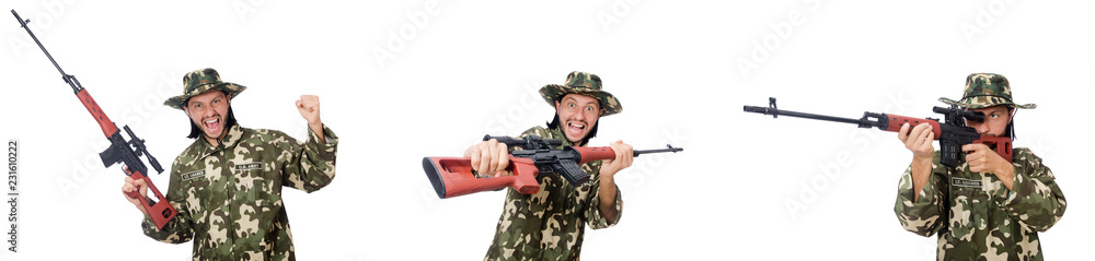 Soldier with weapons isolated on white Soldier with weapons isolated on white