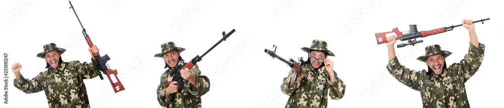 Soldier with weapons isolated on white Soldier with weapons isolated on white
