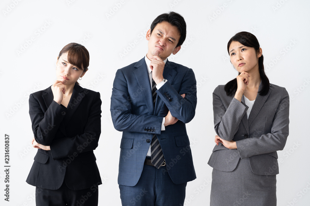 portrait of asian businessgroup thinking on white background