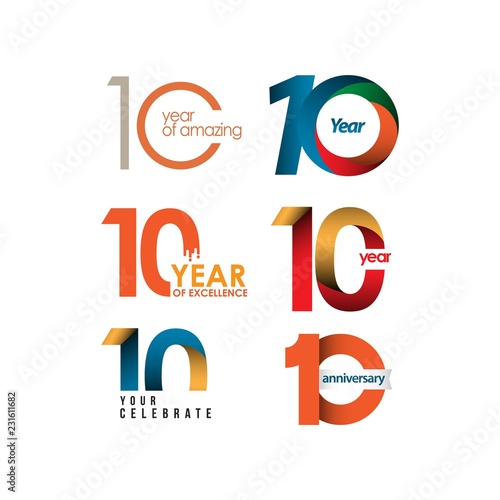 10 Year Anniversary Set Vector Template Design Illustration