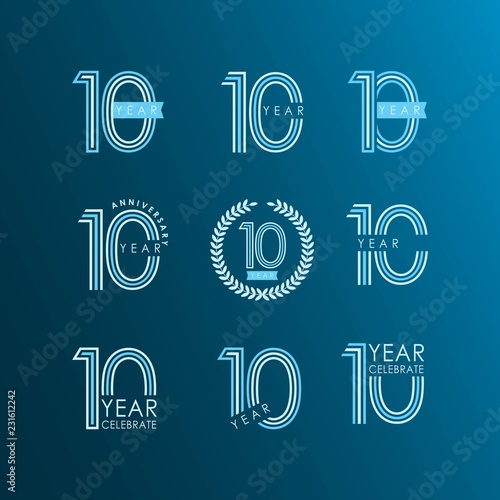 10 Year Anniversary Celebrate Set Vector Template Design Illustration