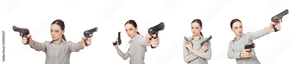 Young businesswoman in funny concept on white Young businesswoman in funny concept on white