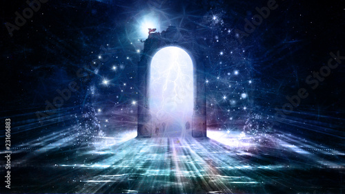 Multicolored 3d rendering Doorway to Another Dimension photo