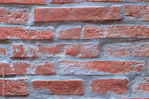 Orange brick wall texture background, tile pattern aged brickwork block, Abstract vintage wallpaper dark grunge paint color.