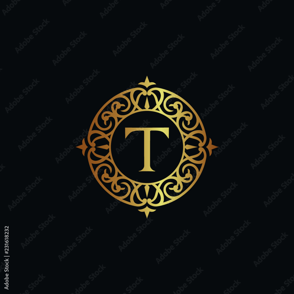 Vintage old style logo icon golden. Royal hotel, Premium boutique, Fashion logo, restaurant logo, VIP logo. Letter T logo, Premium quality logo.