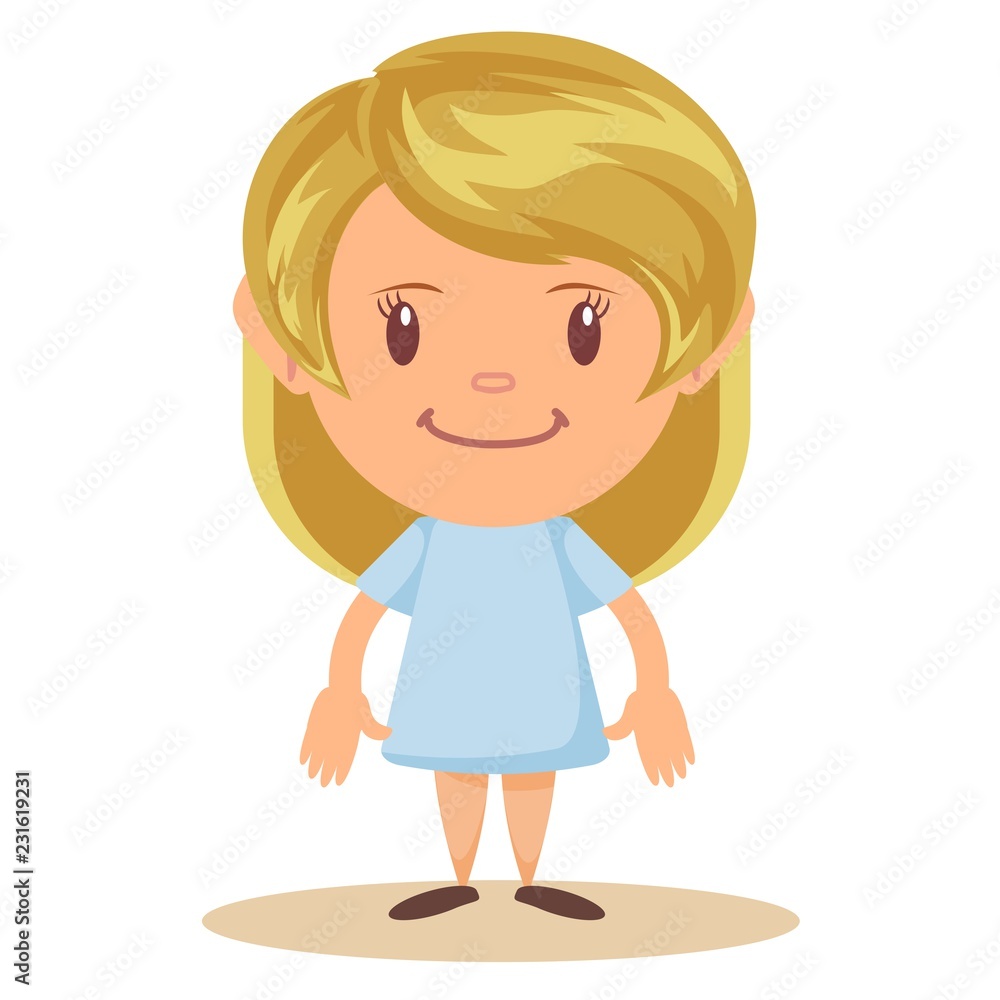Cartoon cute girl stands in a confident pose. Colorful vector isolated kids illustration. Cartoon cute girl stands in a confident pose. Colorful vector isolated kids illustration.