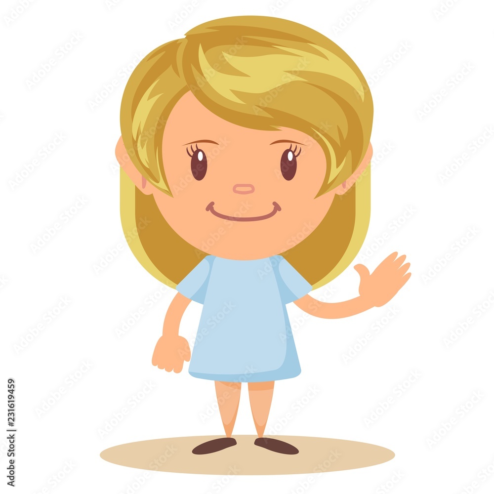 Cartoon cute girl stands in a confident pose. Colorful vector isolated kids illustration. Cartoon cute girl stands in a confident pose. Colorful vector isolated kids illustration.