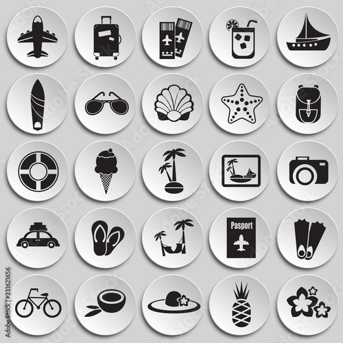 Summer vacation set on plates background icons