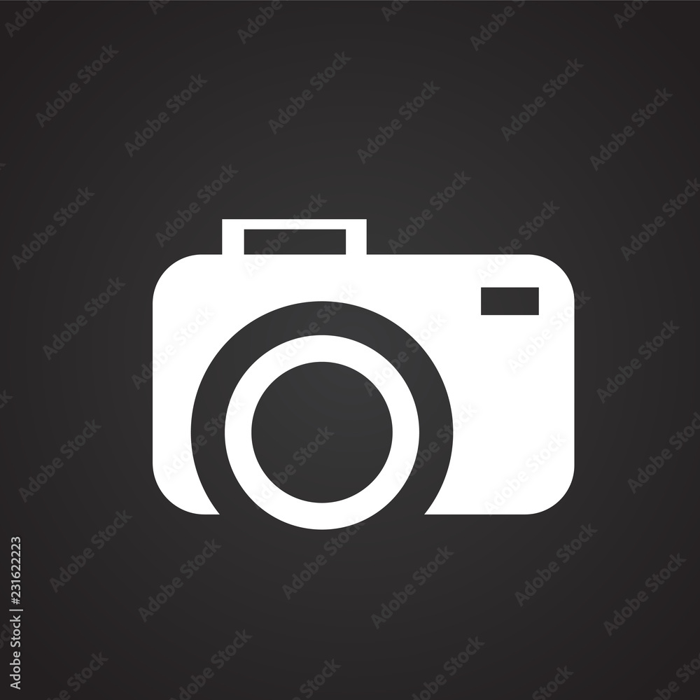 Tourist camera on black background icon Tourist camera on black background icon