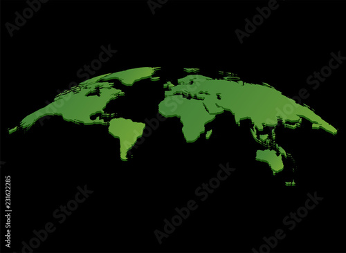Green World map vector isolated on black background