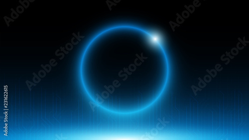 blue circuit server board background with blue circle on  center,technology background,computer developer background.cyber world with light