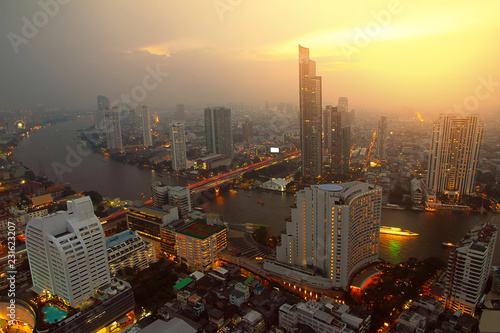 Photography Landscape view Bangkok City skyline and river sunset