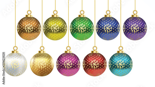Set of vector Colorful christmas balls with ornaments. collection isolated realistic decorations. Vector illustration on white background.