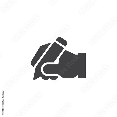 Hand writing vector icon. filled flat sign for mobile concept and web design. hand hold pen simple solid icon. Copywriter symbol, logo illustration. Pixel perfect vector graphics