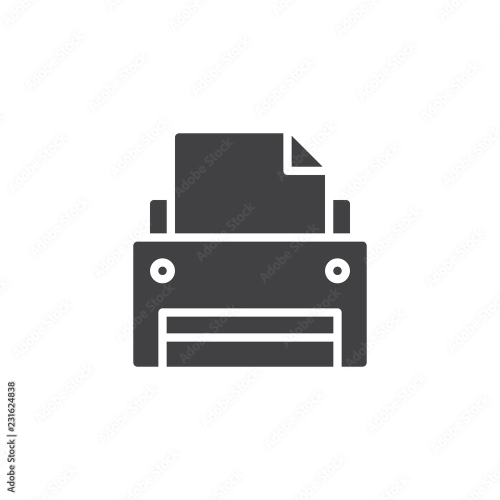 Printer printing vector icon. filled flat sign for mobile concept and web design. Print simple solid icon. Symbol, logo illustration. Pixel perfect vector graphics Printer printing vector icon. filled flat sign for mobile concept and web design. Print simple solid icon. Symbol, logo illustration. Pixel perfect vector graphics